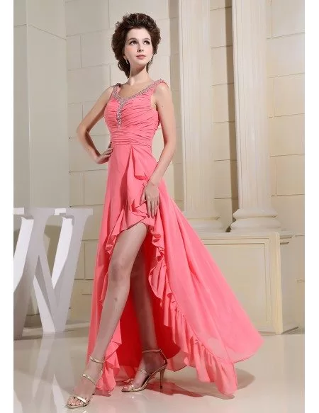 A-line Scoop Neck Floor-length Chiffon Prom Dress With Split #OP3223 $133.9  - GemGrace.com
