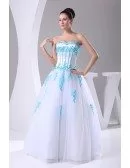 Blue and White Lace Sweetheart Wedding Dress Ballgown with Color