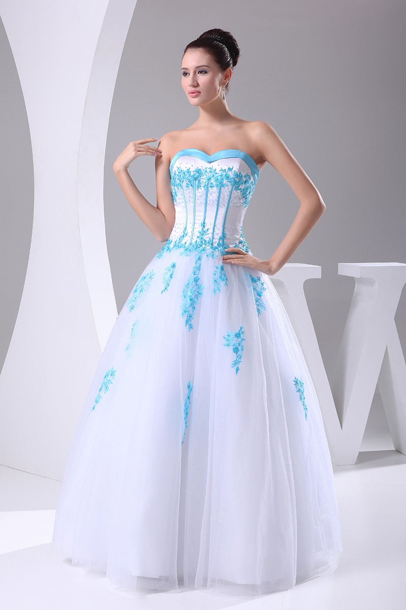 Blue and White Lace Sweetheart Wedding Dress Ballgown with Color #