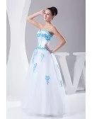 Blue and White Lace Sweetheart Wedding Dress Ballgown with Color
