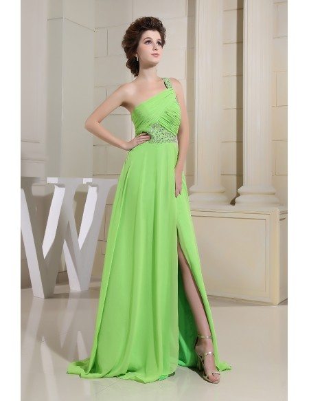 A-line One-shoulder Floor-length Chiffon Prom Dress With Split