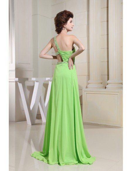 A-line One-shoulder Floor-length Chiffon Prom Dress With Split