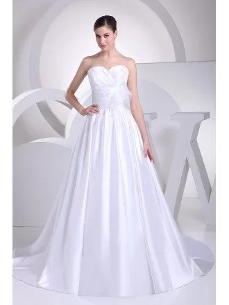 Sweetheart Aline Empire Waist White Satin Wedding Dress with Flower
