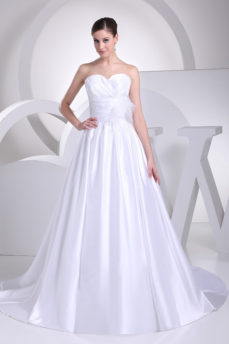 Sweetheart Aline Empire Waist White Satin Wedding Dress with Flower # ...