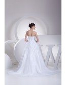 White Lace Organza Train Length Wedding Dress with Bling