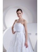 White Lace Organza Train Length Wedding Dress with Bling