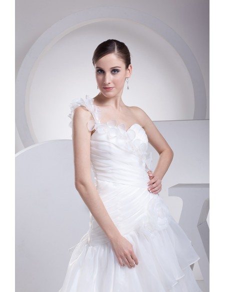 Organza Cascading Ruffles One Floral Shoulder Wedding Dress