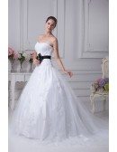 Sequined Lace Tulle Ballgown Wedding Dress with Sash