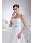 Aline Lace Train Length Strapless Wedding Dress with Crystals
