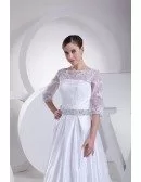 Modest Lace 3/4 Sleeves Beaded Satin Wedding Dress Custom