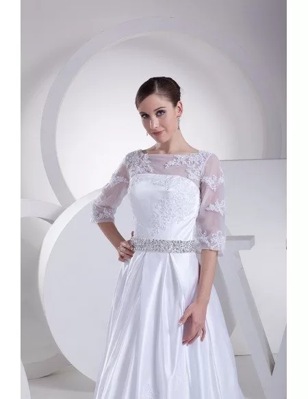 Modest Lace 3/4 Sleeves Beaded Satin Wedding Dress Custom #OPH1085 $260 ...