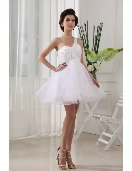 A-line One-shoulder Short Tulle Prom Dress With Beading #OP3229 $112.1 ...