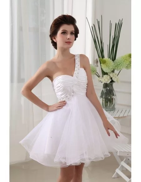 A-line One-shoulder Short Tulle Prom Dress With Beading #OP3229 $112.1 ...