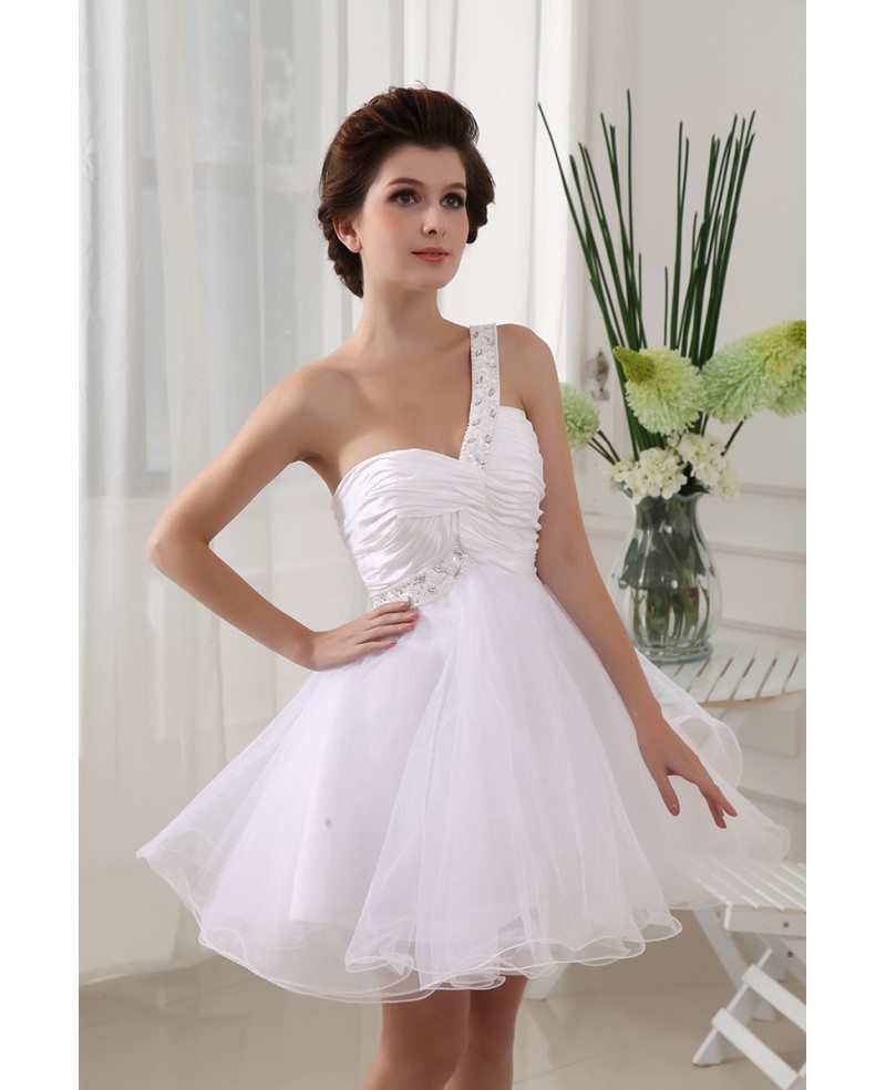 A-line One-shoulder Short Tulle Prom Dress With Beading #OP3229 $112.1 ...