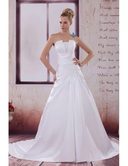 Aline Pleated Satin Strapless Wedding Dress With Train Oph1100