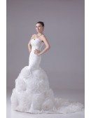 Pleated Organza Flowers Fitted Mermaid Sweetheart Wedding Dress