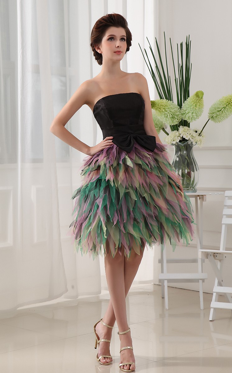 A Line Strapless Tulle Ruffles High Low Prom Dress LBQ3656