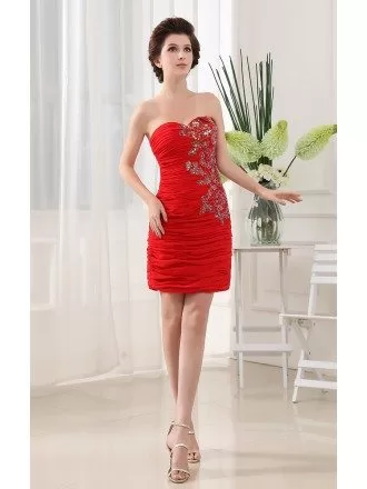 Sheath Sweetheart Short Satin Prom Dress With Sequins