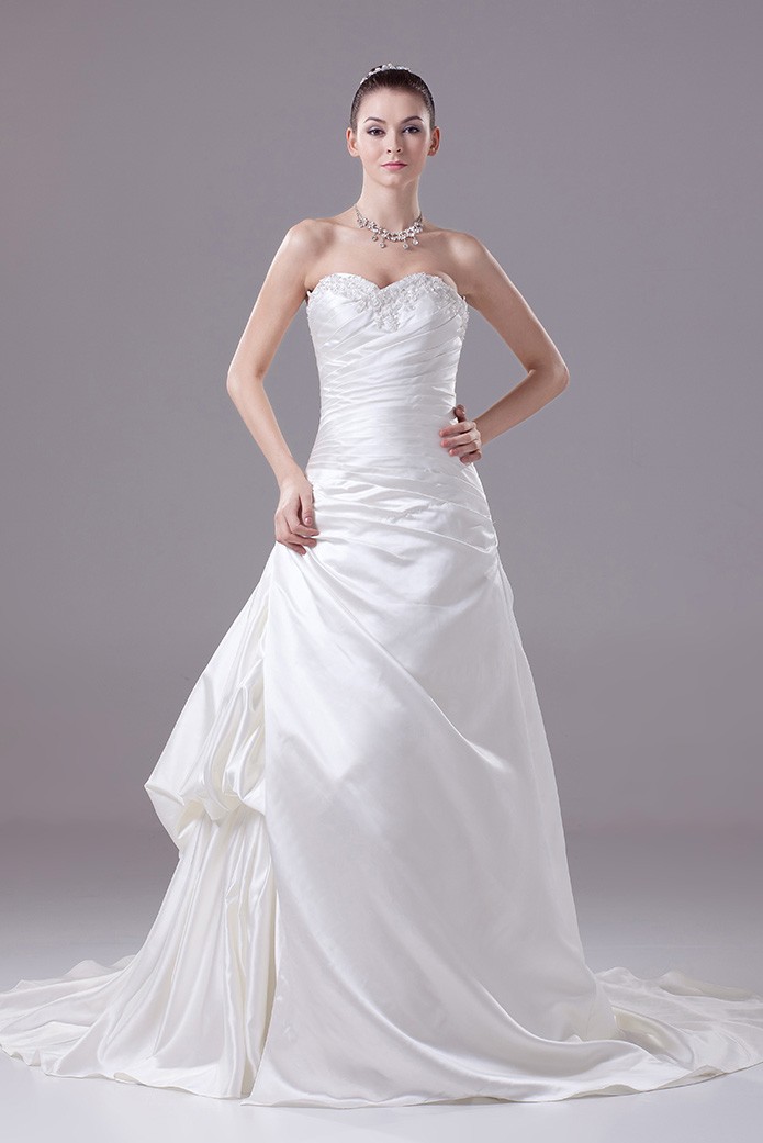 Ivory Satin Sweetheart Long Train Wedding Dress #OPH1114 $260.9 ...