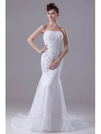 Beaded Lace Sweetheart Fitted Mermaid Organza Wedding Dress