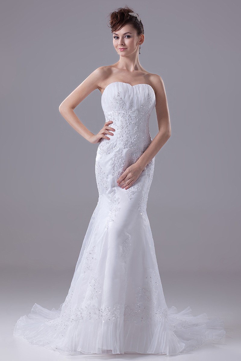Beaded Lace Sweetheart Fitted Mermaid Organza Wedding Dress #OPH1116 ...