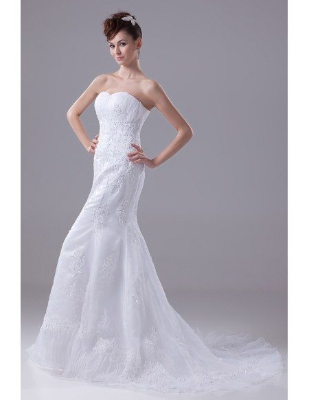 Beaded Lace Sweetheart Fitted Mermaid Organza Wedding Dress