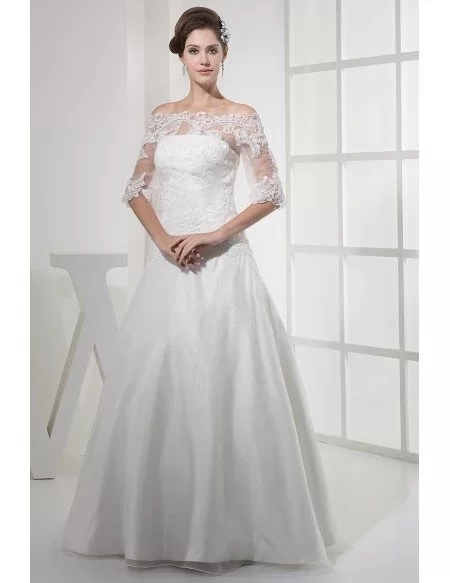 Lace Half Sleeves Long Tulle Wedding Dress