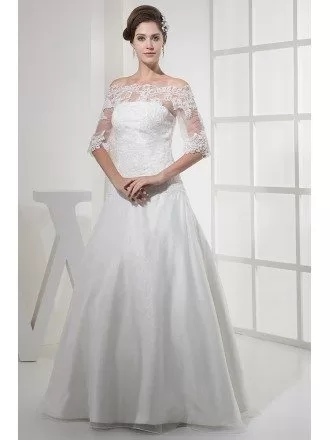 Lace Half Sleeves Long Tulle Wedding Dress