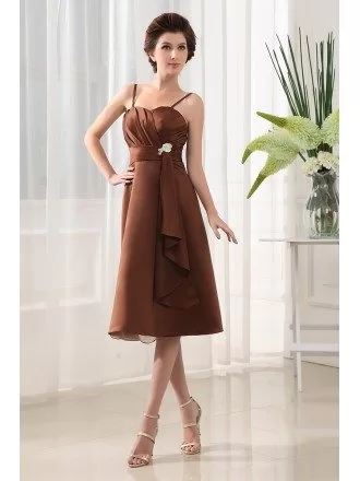 A-line Strapless Knee-length Satin Chiffon Mother of the Bride Dress