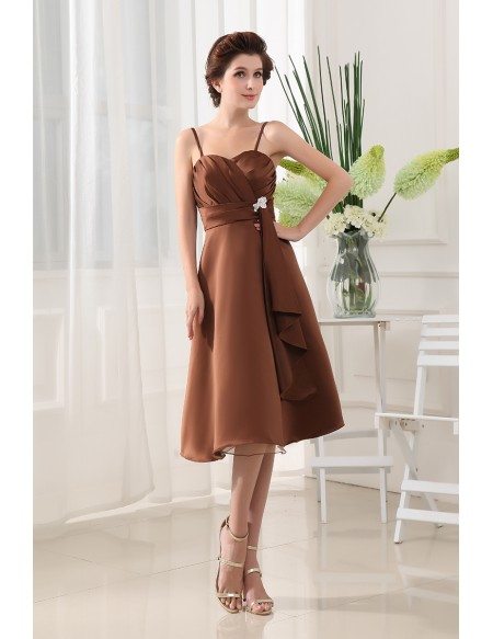 A-line Strapless Knee-length Satin Chiffon Mother of the Bride Dress