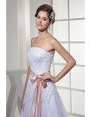 White with Pink Sash Cross Pattern Sequins Aline Wedding Dress