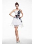 Black Lace and White Organza Mini Short Prom Dress