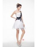 Black Lace and White Organza Mini Short Prom Dress
