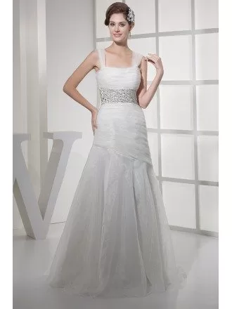 Pretty Organza Long Mermaid Sequined Wedding Dress with Bling