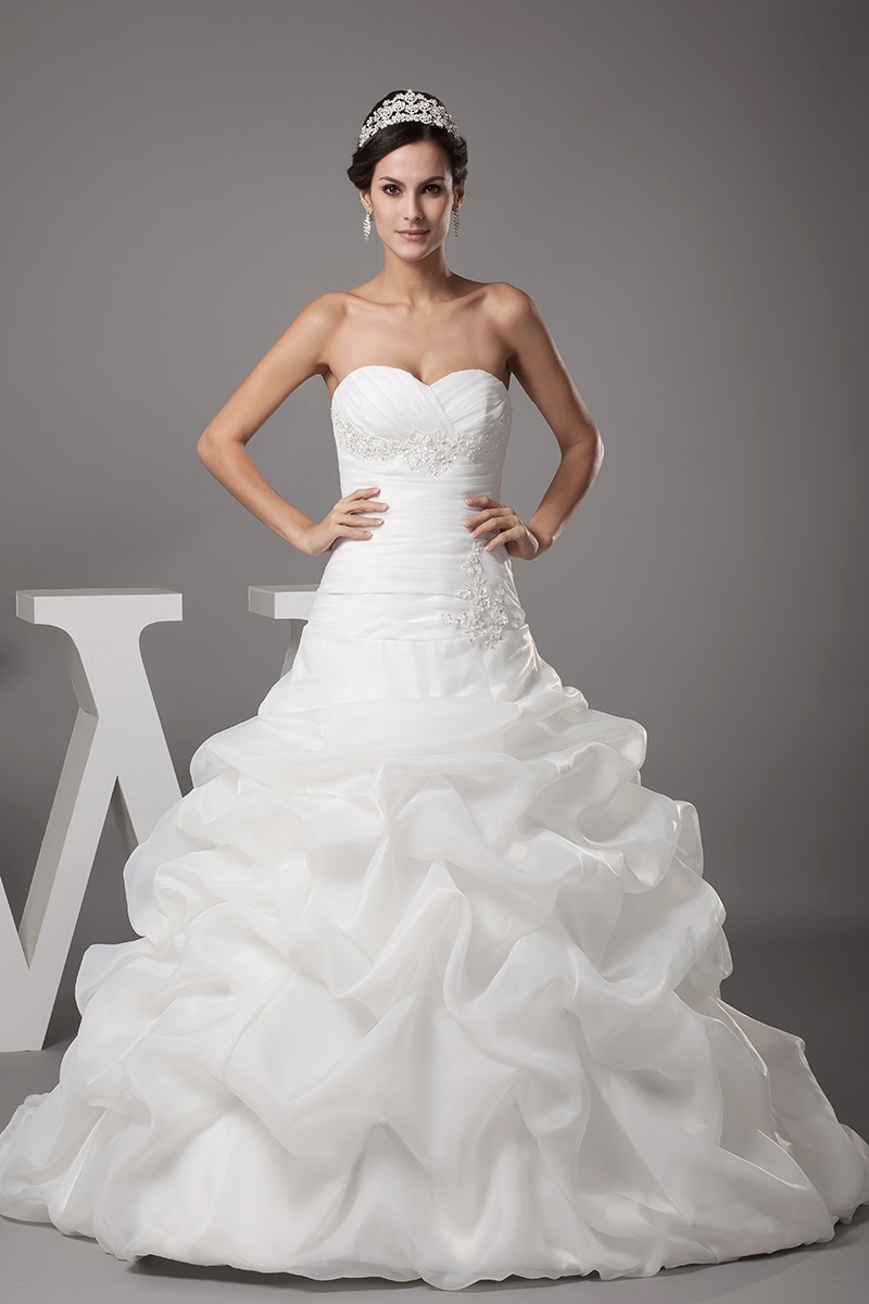 Sweetheart Pleated Cascading Ruffles Wedding Dress with Train #OPH1141 ...
