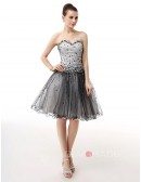 Sweetheart Short Beaded Sequined Puffy Tulle Prom Dress