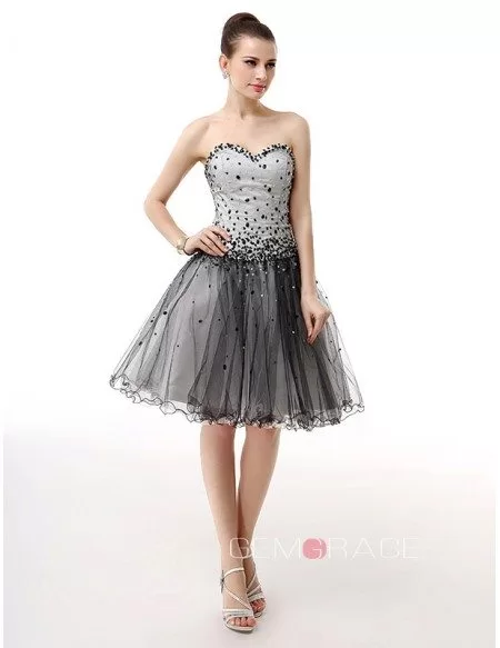 Sweetheart Short Beaded Sequined Puffy Tulle Prom Dress #YH0046 $120 ...
