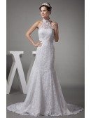 Long Halter Full of Lace Sequined Mermaid Long Wedding Dress