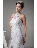 Long Halter Full of Lace Sequined Mermaid Long Wedding Dress