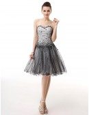 Sweetheart Short Beaded Sequined Puffy Tulle Prom Dress