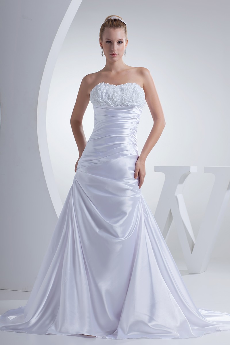 Floral Sweetheart Pleated Silky Satin Long Wedding Dress #OPH1169 $165. ...