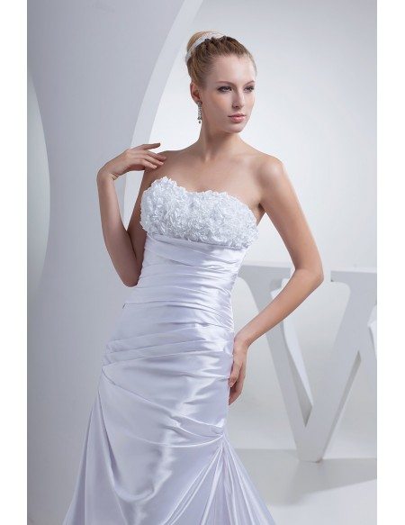 Floral Sweetheart Pleated Silky Satin Long Wedding Dress #OPH1169 $165. ...