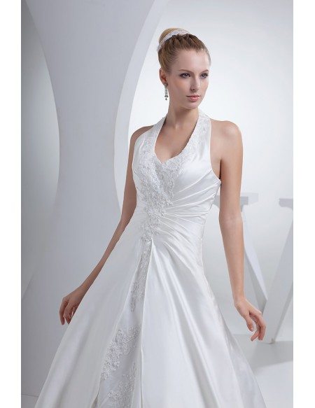 Open Back Long Halter Lace Split Design Wedding Dress