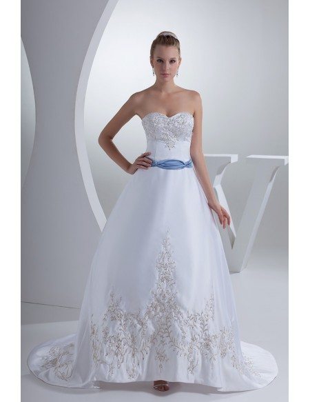 Classic Sweetheart Embroidery White with Blue Color Wedding Dress