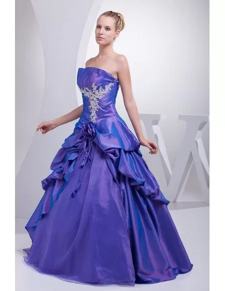 Purple Taffeta Lace Ruffles Ballgown Colored Wedding Dress