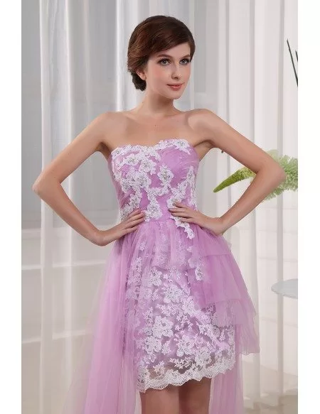 A-line Strapless Asymmetrical Lace Chiffon Prom Dress #OP3249 $155.6 ...