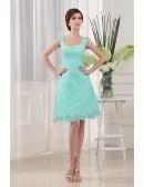 A-line Square Neckline Knee-length Lace Bridesmaid Dress
