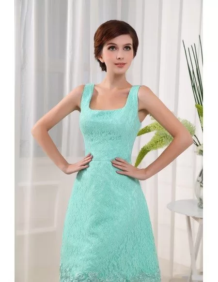 A-line Square Neckline Knee-length Lace Bridesmaid Dress
