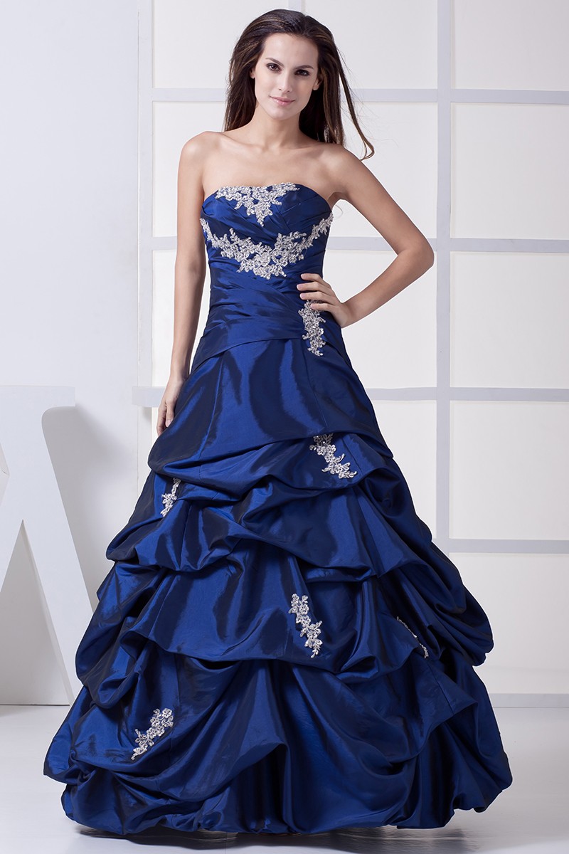 Classic Royal Blue Lace Taffeta Ruffles Wedding Dress Strapless # ...