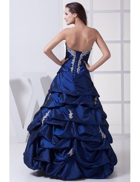 Classic Royal Blue Lace Taffeta Ruffles Wedding Dress Strapless